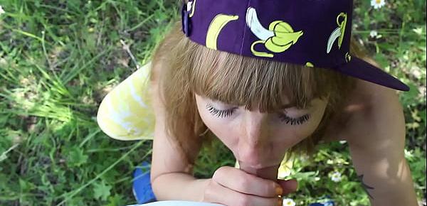  This Young beauty loves to suck cock, lick balls and swallow sperm. Blowjob in the park outdoors.